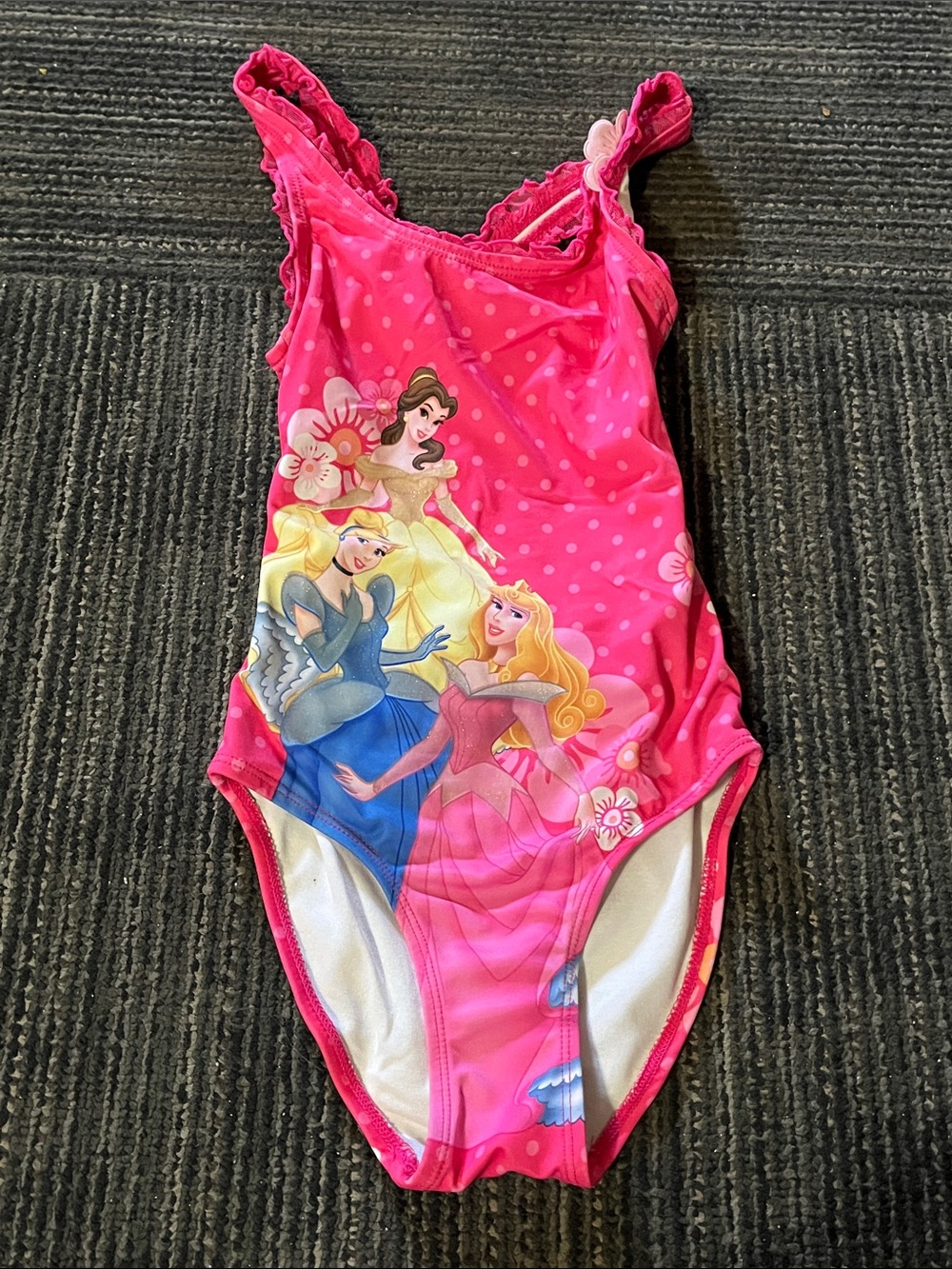 Disney Girls Pink Princess Swimdress with Blue and Yellow Royals
